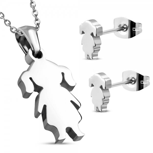 Set inox cu fetite cercei cu pandant [1]